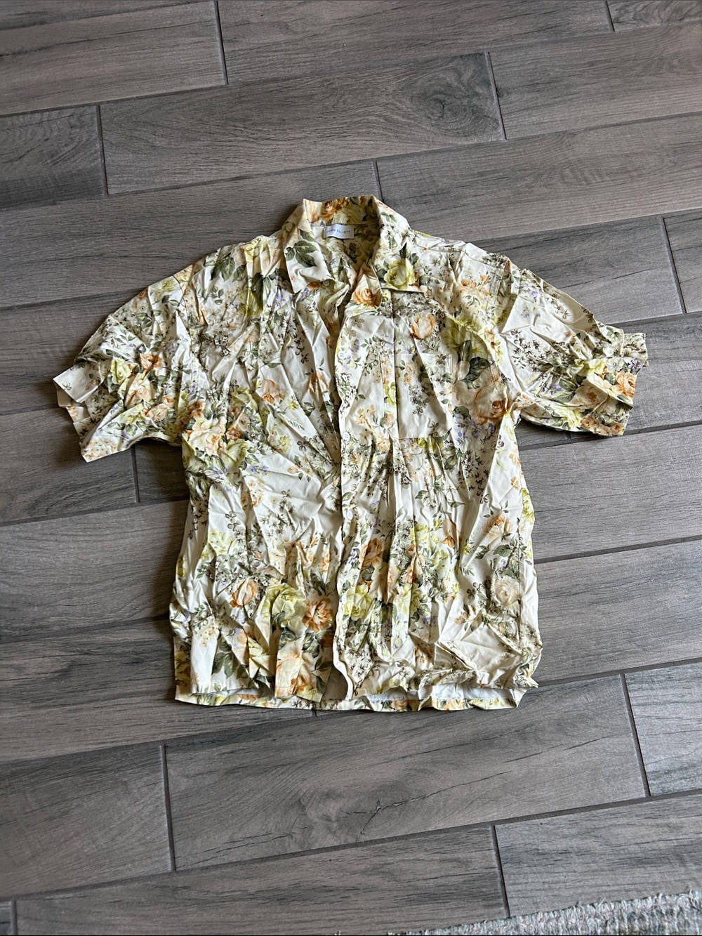 John Elliott Cream Floral Short-Sleeve Button-Down Shirt